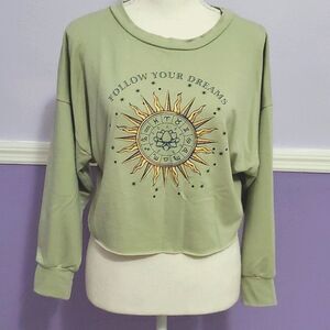 Papaya Sage Green Cosmic Sun Horoscope Graphic Cropped Swearshirt M